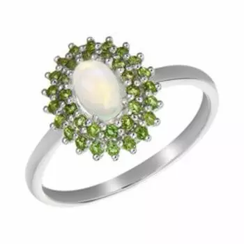 Серебряное кольцо с опалом и хромдиопсидом