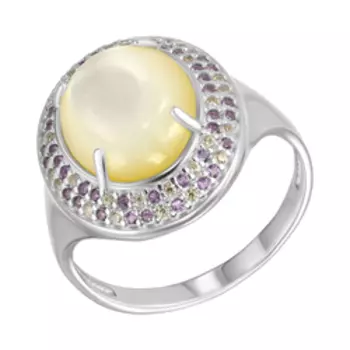 Серебряное кольцо с перламутром и фианитами