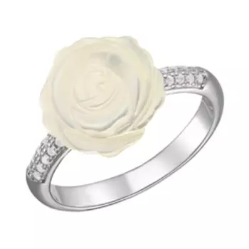 Серебряное кольцо с перламутром и фианитами "Роза"