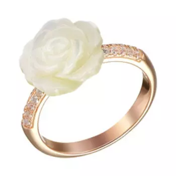 Серебряное кольцо с перламутром и фианитами "Роза"