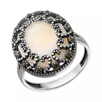 Серебряное кольцо с перламутром и марказитами