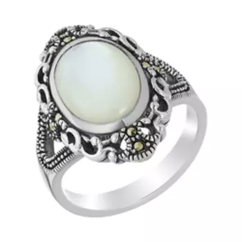 Серебряное кольцо с перламутром и марказитами