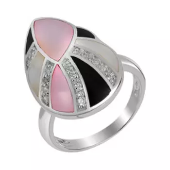 Серебряное кольцо с перламутром, кубическим цирконием и эмалью