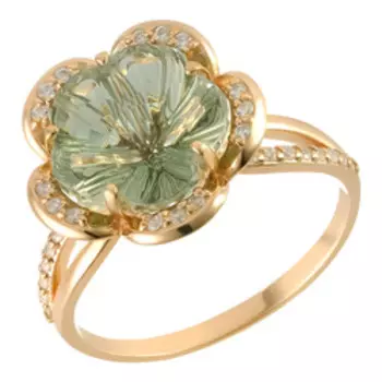 Серебряное кольцо с празиолитом и фианитами "Цветок"