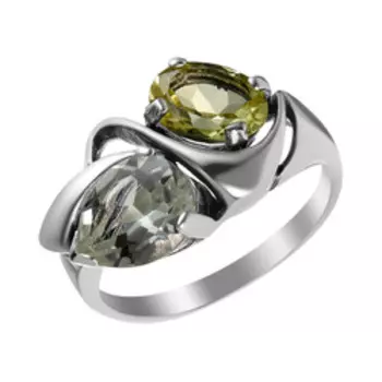 Серебряное кольцо с празиолитом и кварцем
