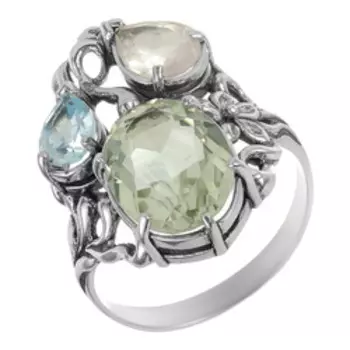 Серебряное кольцо с празиолитом, розовым кварцем и топазом