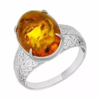 Серебряное кольцо с коричневым янтарем
