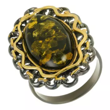 Серебряное кольцо с янтарем и черной эмалью