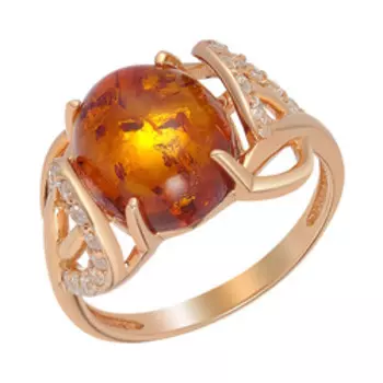 Серебряное кольцо с янтарем и фианитами