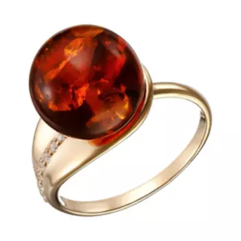 Серебряное кольцо с янтарем и фианитами