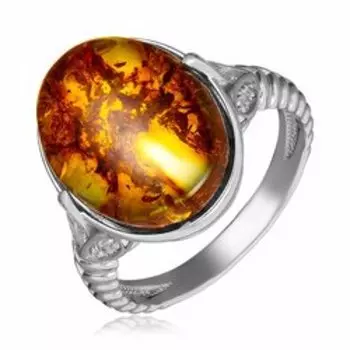 Серебряное кольцо с янтарем и фианитами