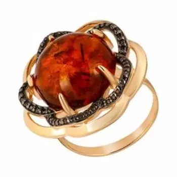 Серебряное кольцо с янтарем и фианитами