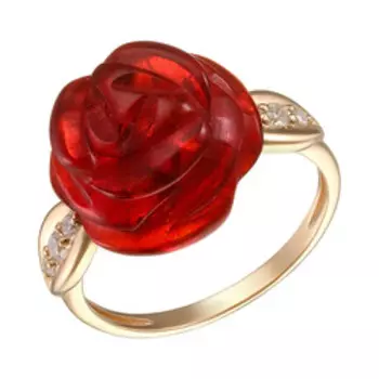 Серебряное кольцо с янтарем и фианитами "Роза"