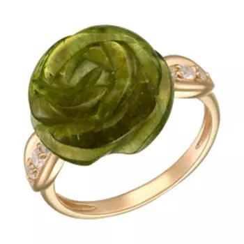 Серебряное кольцо с янтарем и фианитами "Роза"