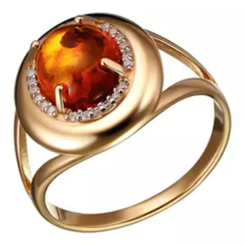 Серебряное кольцо с янтарем и кубическим цирконием