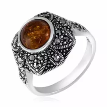 Серебряное кольцо с янтарем и марказитами