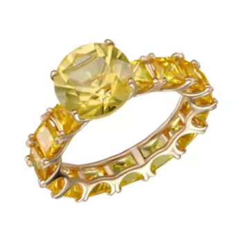 Серебряное кольцо с янтарем и желтыми фианитами