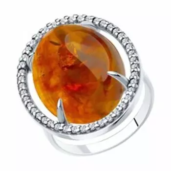 Кольцо из серебра с янтарём и фианитами