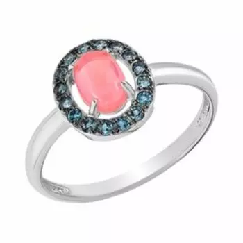 Серебряное кольцо с ярко-розовым опалом и топазами Лондон