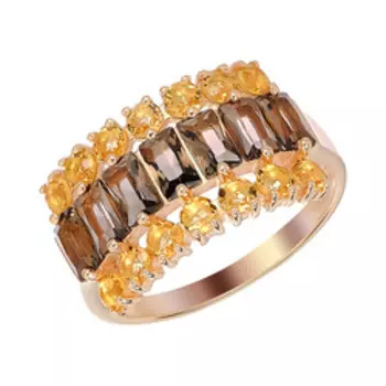 Серебряное кольцо с раухтопазами и цитринами