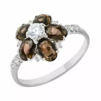 Серебряное кольцо с раухтопазами и фианитами