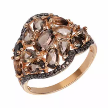 Серебряное кольцо с раухтопазами и фианитами