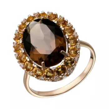 Серебряное кольцо с раухтопазом, цитринами и фианитами