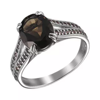 Серебряное кольцо с раухтопазом и фианитами