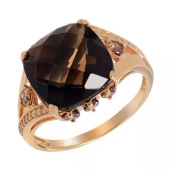 Серебряное кольцо с раухтопазом, кварцем и кубическим цирконием