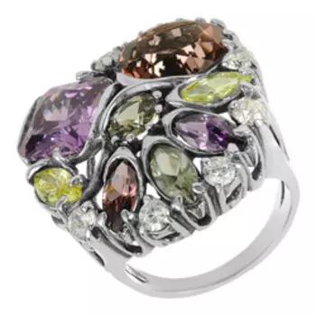 Серебряное кольцо с разноцветными фианитами