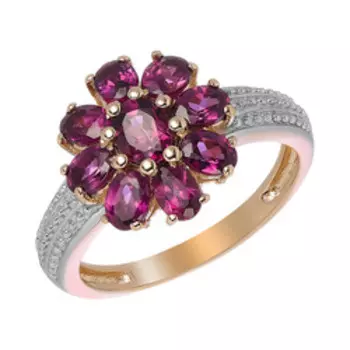 Серебряное кольцо с родолитами "Цветок".