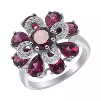 Серебряное кольцо с родолитами "Цветок"