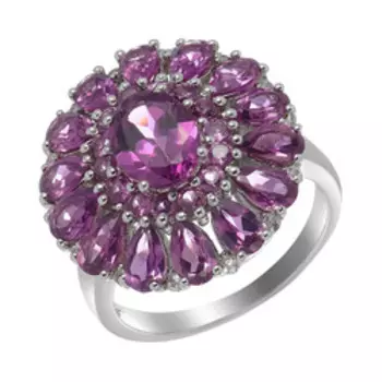 Серебряное кольцо с родолитами и белыми топазами