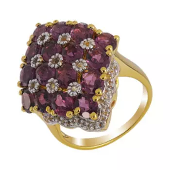 Серебряное кольцо с родолитами и белыми топазами