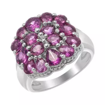 Серебряное кольцо с родолитами и топазами