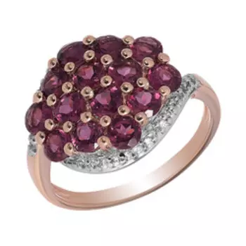 Серебряное кольцо с родолитами и топазами