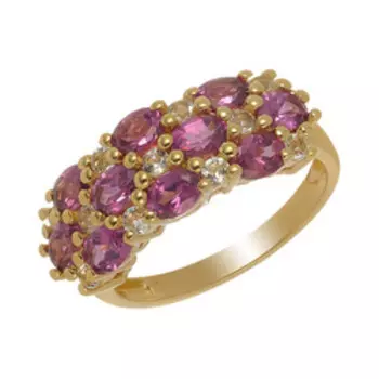 Серебряное кольцо с родолитами и топазами