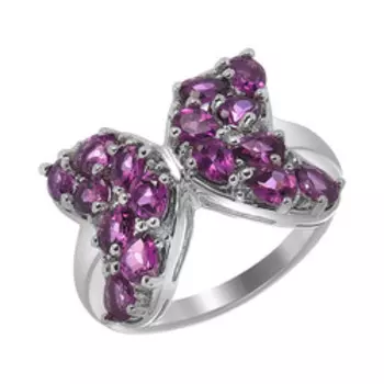 Серебряное кольцо с родолитами и топазами "Бабочка"