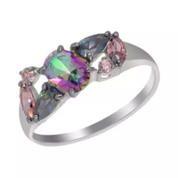 Серебряное кольцо с родолитовым кварцем и кварцем мистик