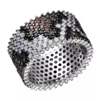 Серебряное кольцо с россыпью нанокристаллов и фианитов