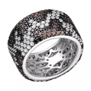 Серебряное кольцо с россыпью нанокристаллов и фианитов