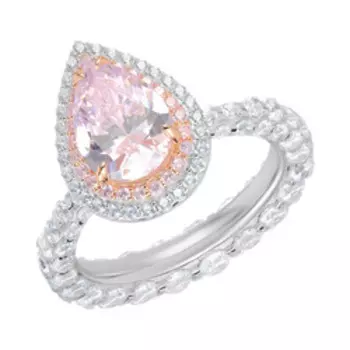Серебряное кольцо с розовым и бесцветным кубическим цирконием
