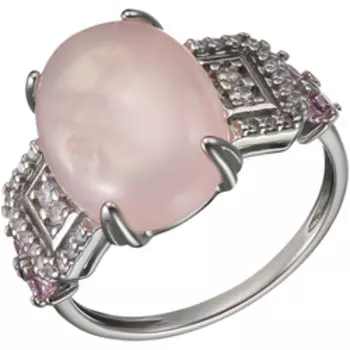 Серебряное кольцо с розовым кварцем и фианитами