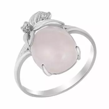 Серебряное кольцо с розовым кварцем и фианитами "Цветок"