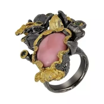 Серебряное кольцо с розовым опалом и цаворитами