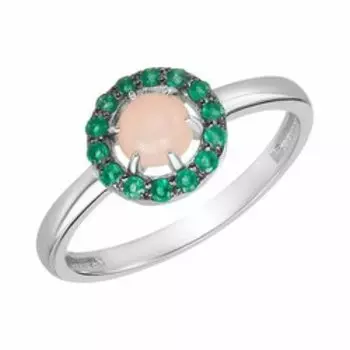 Серебряное кольцо с натуральным розовым опалом и зеленым агатом
