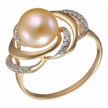 Серебряное кольцо с розовым жемчугом и фианитами