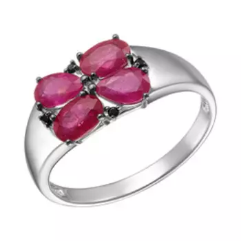 Серебряное кольцо с рубинами и черной шпинелью