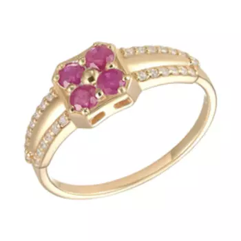 Серебряное кольцо с рубинами и фианитами