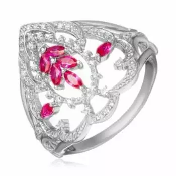 Серебряное кольцо с рубинами и фианитами